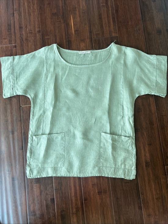 Tops - Francesca Bettini Womens Linen Top Small Pocket Boxy Italian Lagenlook Casual